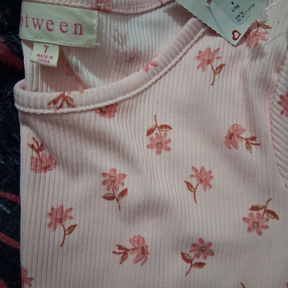 btween Pink Floral Ribbed Tee